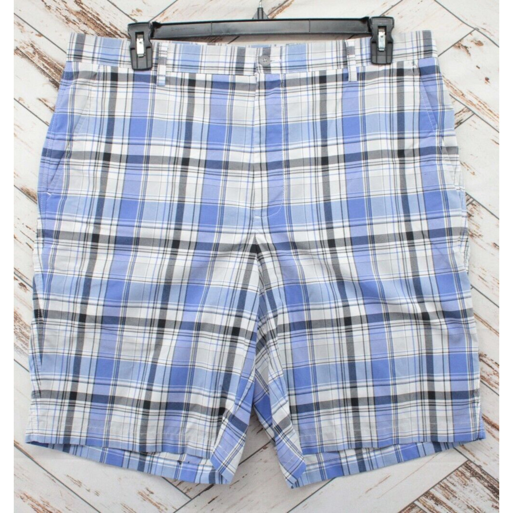 FootJoy Performance Shorts Men's 38 Blue Plaid Golf Flat Front Outdoor Preppy